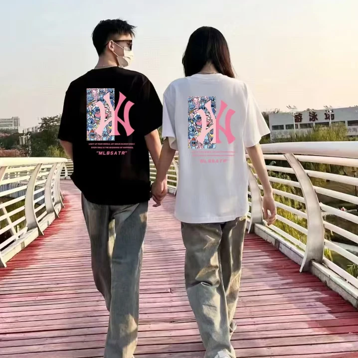 美服【091—135】夏季纯棉短袖男女圆领印花宽松百搭休闲T恤上衣