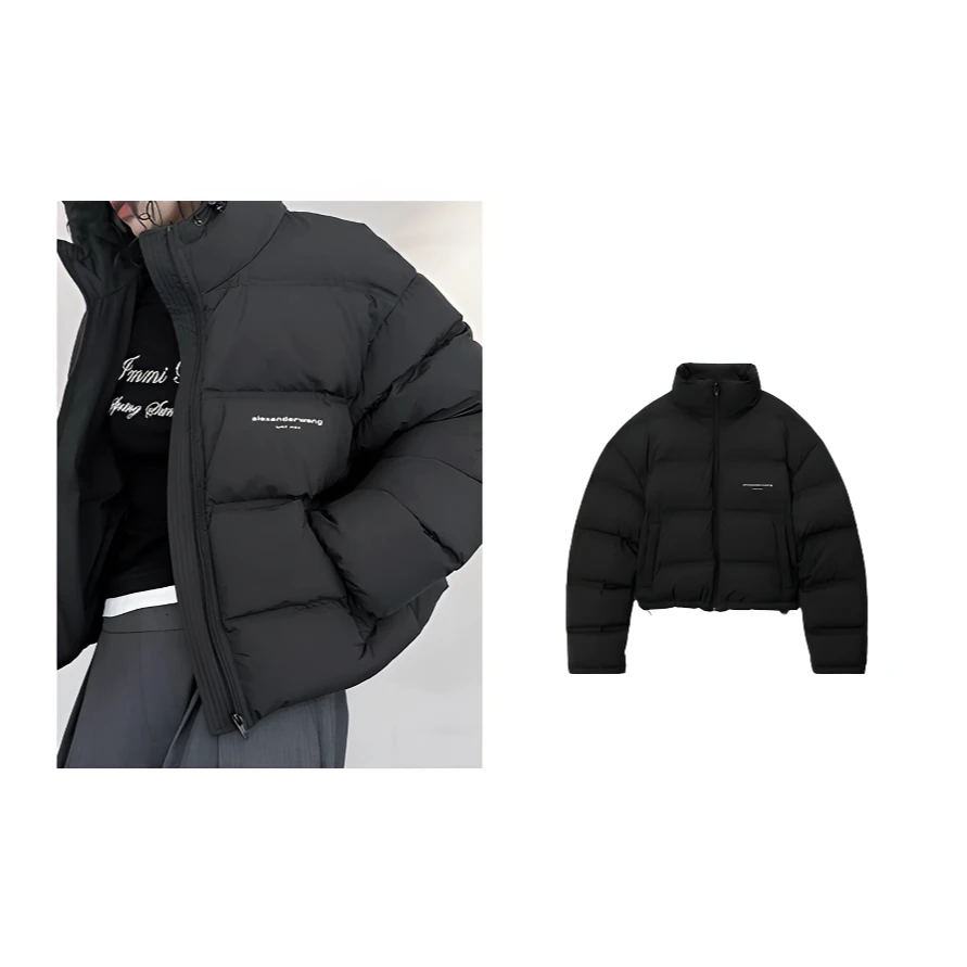 全新未使用  亚历山大王 立领拉链徽短款羽绒服夹克