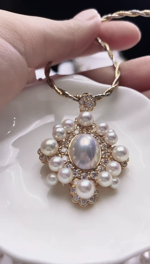 银S925镶嵌颈饰拼合珍珠（马贝珠）海水马贝吊坠