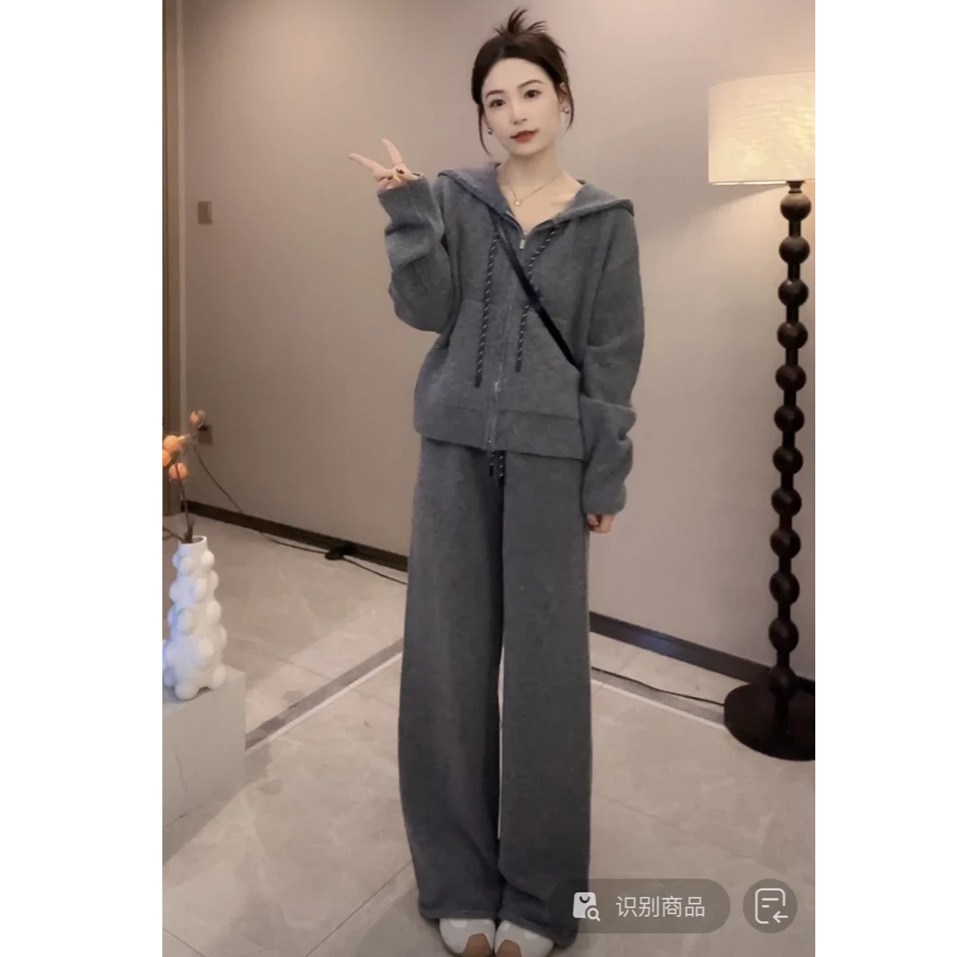 【杨二迪专属】羊毛混纺慢跑套装上衣+休闲裤预显瘦宽松秋冬慵懒感