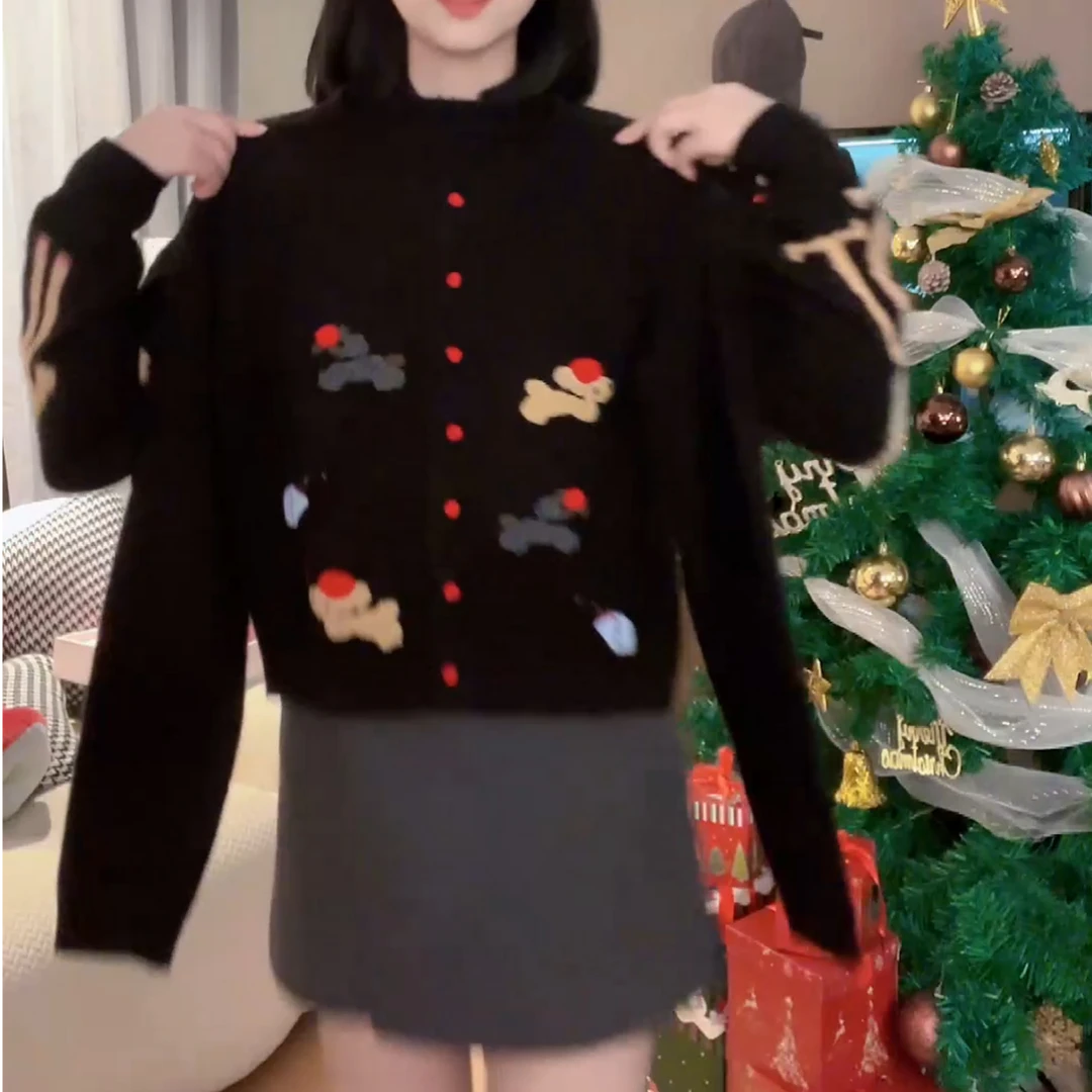 【小狗】复古提花秋冬高级百搭设计师长袖针织衫LK2501220