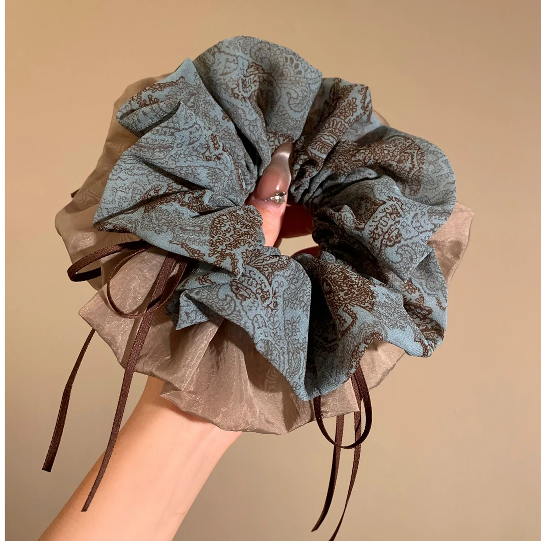 腰果花网纱大肠发圈女民族风复古百搭小众头绳扎头发丸子头发饰