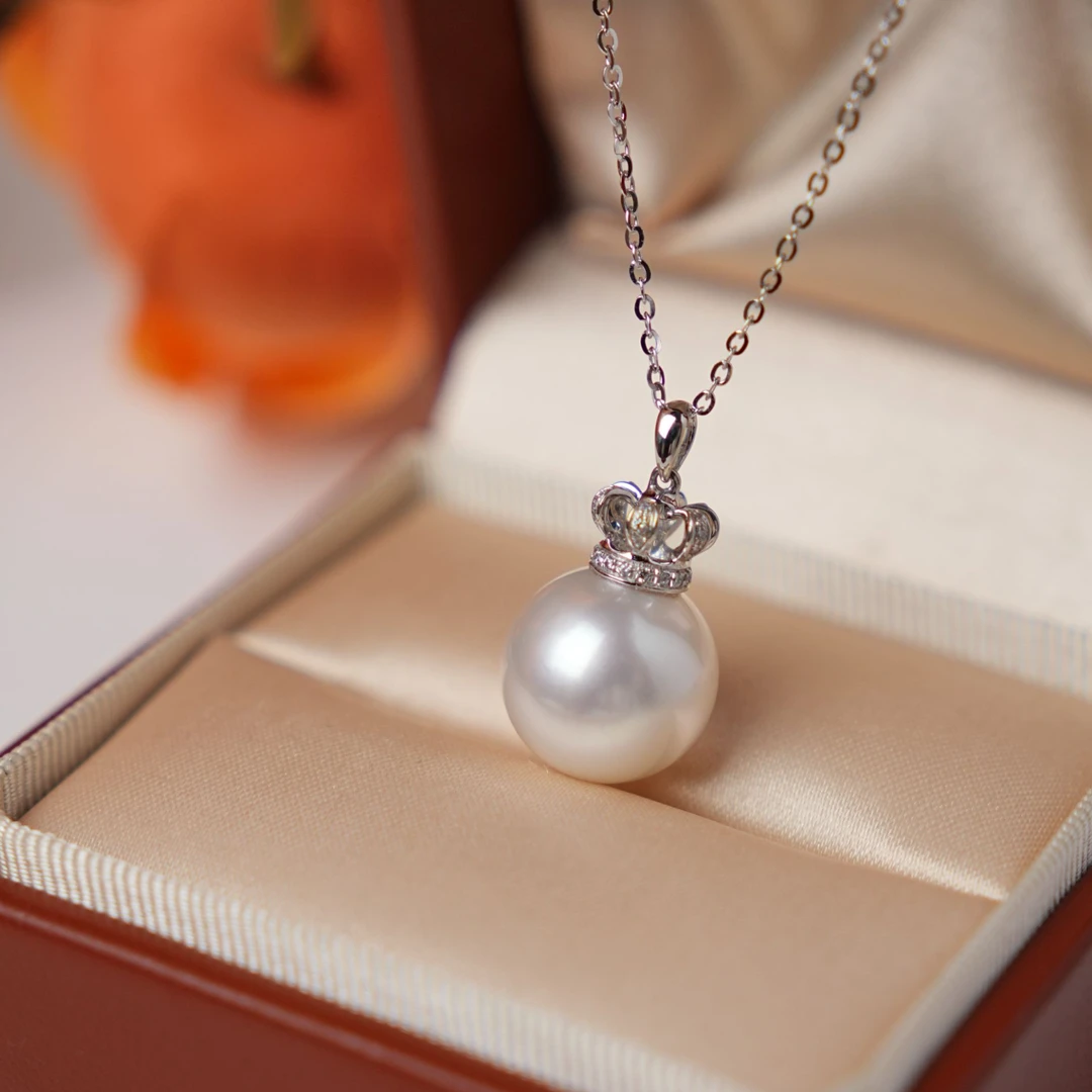 凤凰澳白珍珠吊坠13-14mm正圆冷白光宝石光18K金皇冠扣时尚高级感