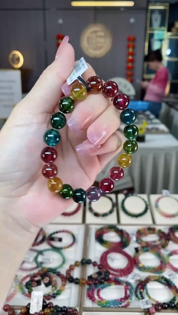 未镶嵌老矿碧玺色标彩虹单圈手串10mm+碧玺多样性发一条hon