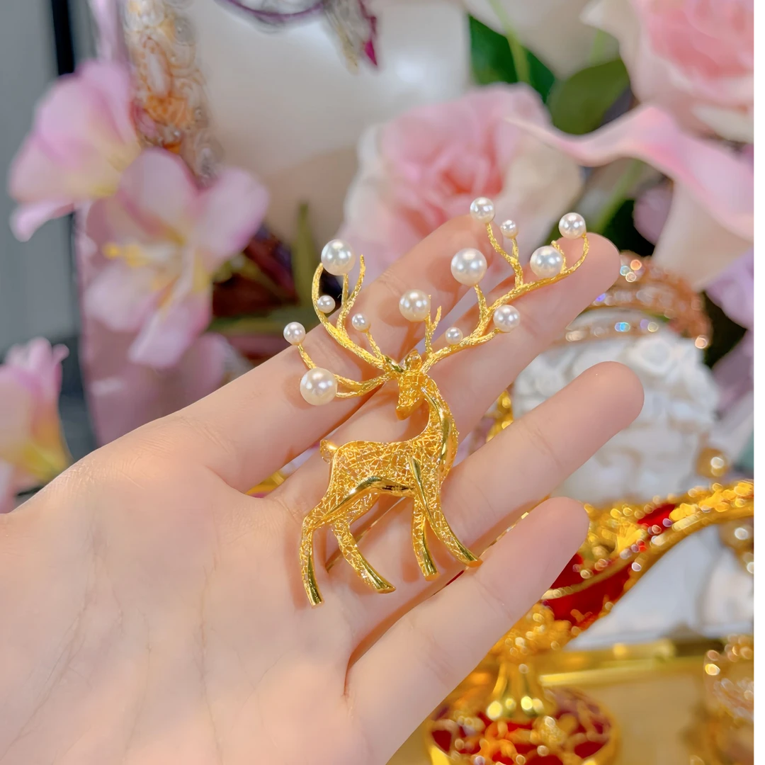 【苏妮法】足金999 麋鹿胸针镂空可爱一鹿有你气质时尚设计师轻奢