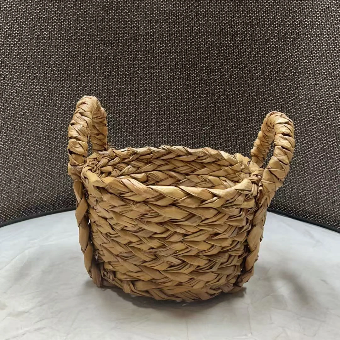 3731瑕疵款 直径23高14cm 草编圆形收纳筐简约创意花盆套储物篮子