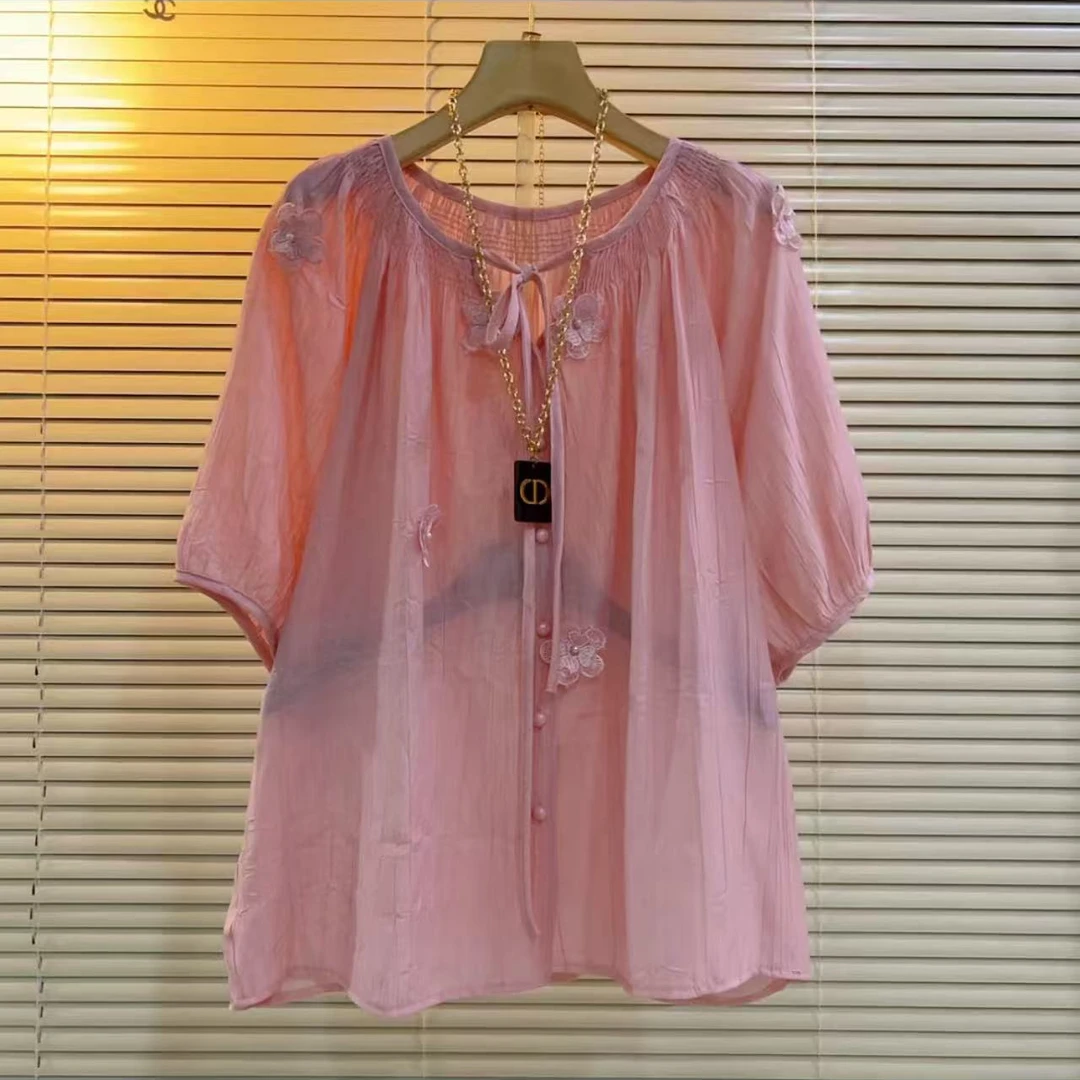 夏季新款欧货时尚洋气简约百搭显瘦遮肉纯色花朵开衫衬衫