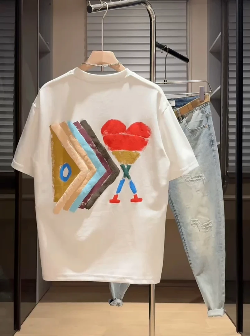 2025夏季新款男士短袖休闲个性印花圆领上衣百搭半袖潮牌打底T恤