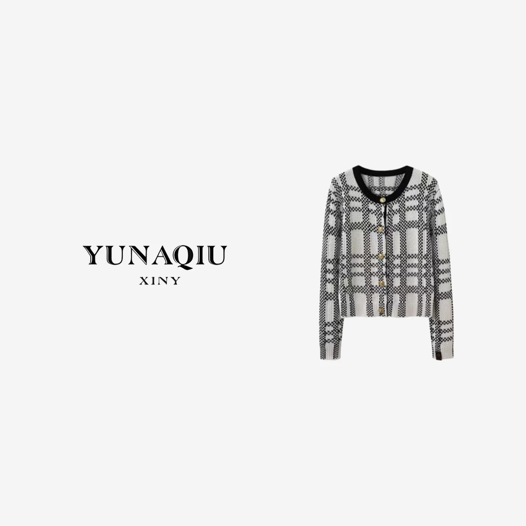 YUNAQIU-毛衣长袖时尚宽松设计师圆领提花套头毛衫针织-9866