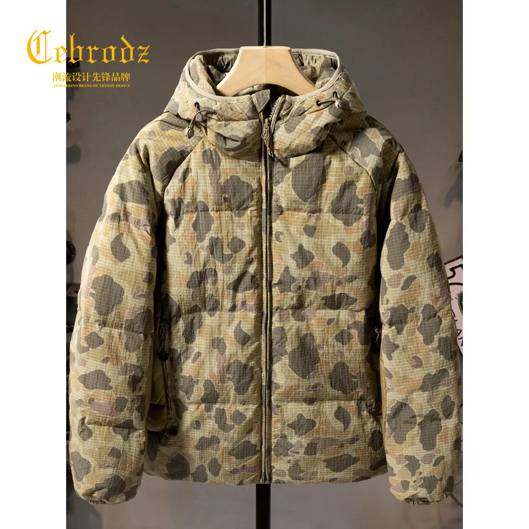 法国Cebrodz高端猎装迷彩羽绒服男美式三防加厚保暖鸭绒外套连帽