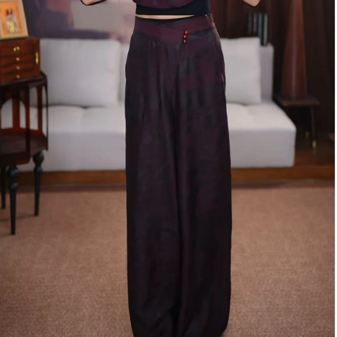 【星妤】新中式时尚松紧腰显瘦国风百搭宽松复古休闲中式设计师裤子