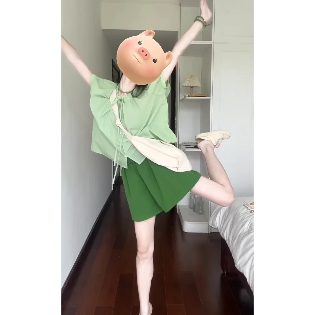 大码女装法式甜美衬衫夏季新款韩版宽松泡泡袖衬衣微胖显瘦短裤