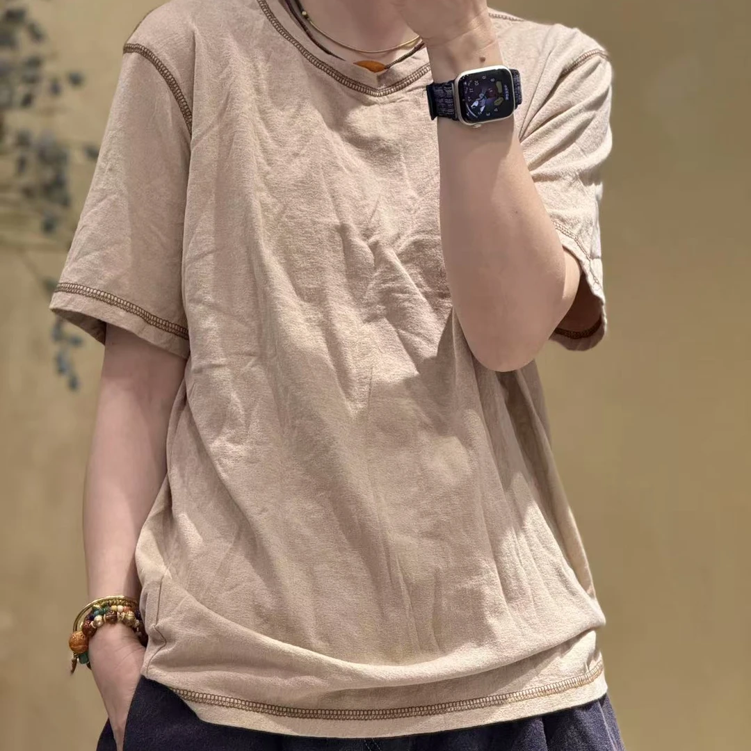 2025春季新款T恤256306休闲百搭时尚复古半袖简约
