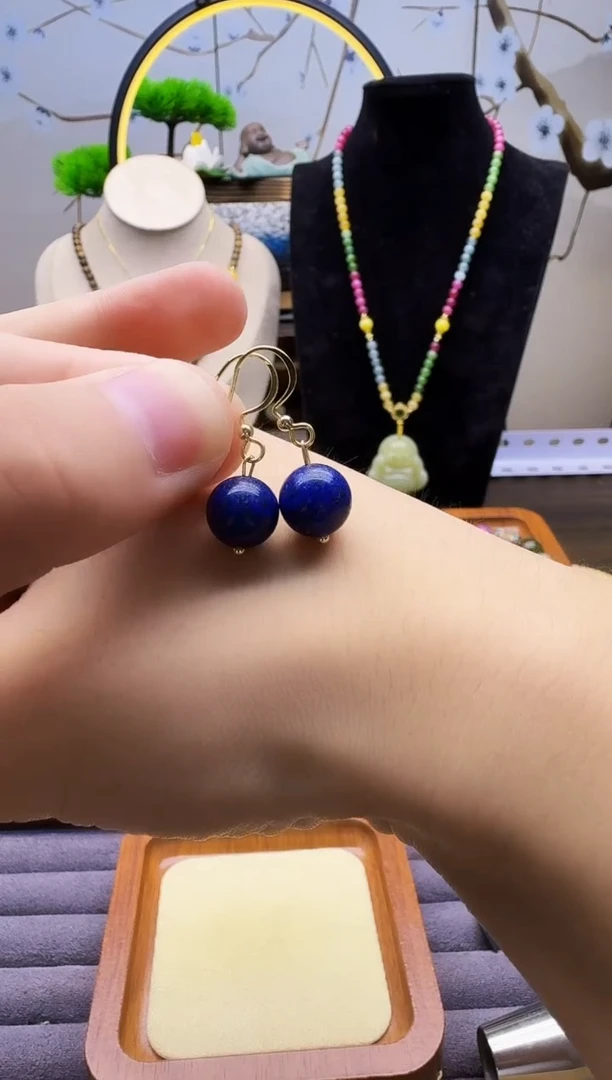 青金石14K金镶嵌耳饰E86