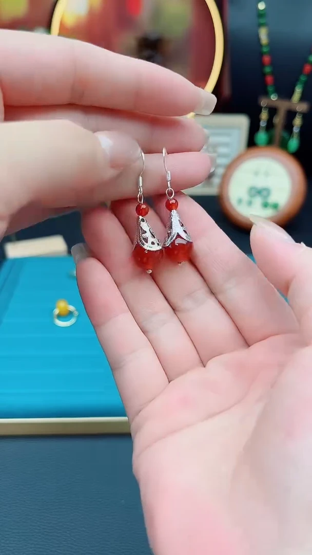 玛瑙/玉髓耳饰银S925镶嵌713