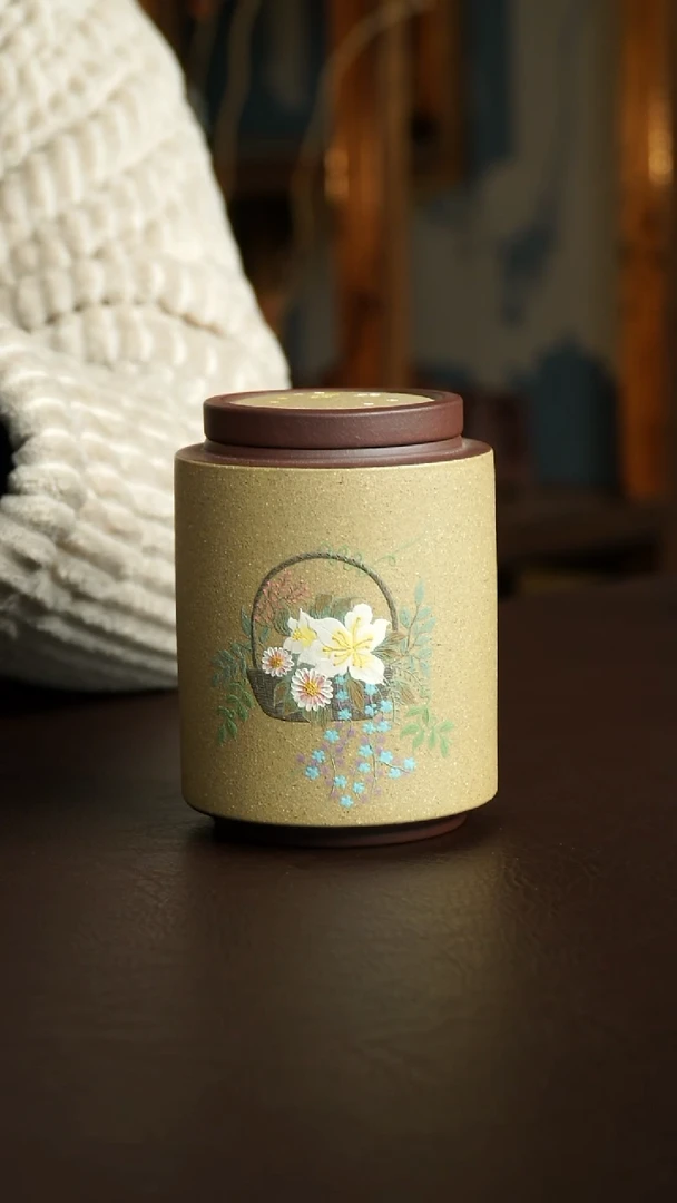 茶杯紫砂34号 春日繁花茶叶罐100克 宜兴紫砂原矿作品