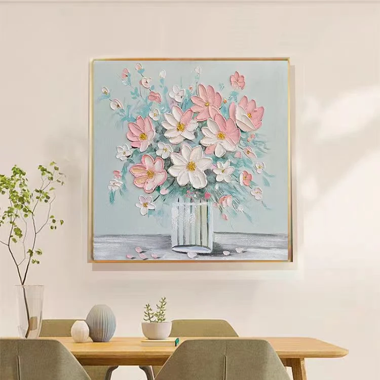 【黎老师】山茶花手工手绘油画装饰画现代轻奢餐厅床头走廊玄关挂画