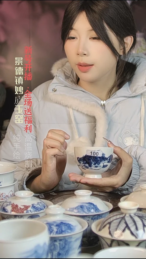 盘陶妙庐玉窑鸡心杯100微瑕