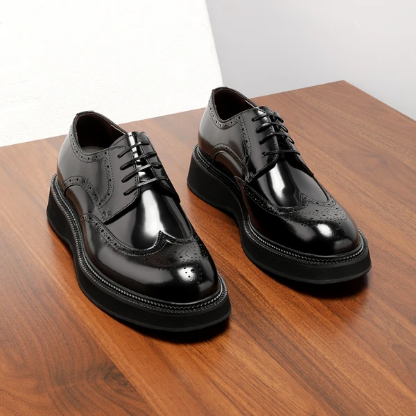 【轻便耐磨】布洛克皮鞋男真皮雕花圆头商务正装男鞋厚底亮面男鞋子