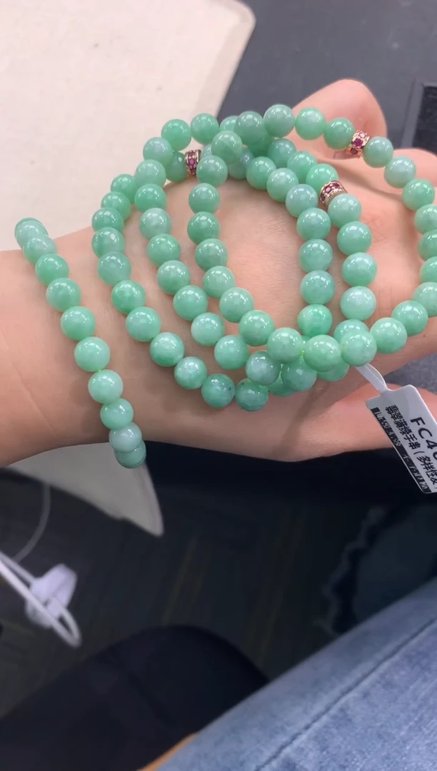 未镶嵌手串翡翠FC461 翡翠满绿手串 多样性发其一