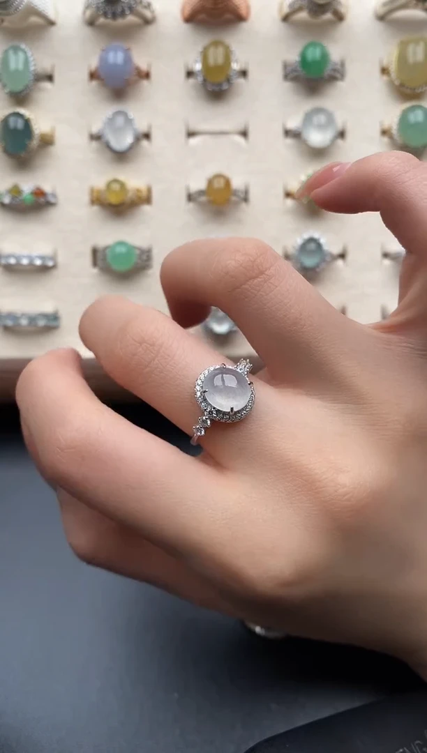 银S925镶嵌戒指翡翠一物一证一礼盒