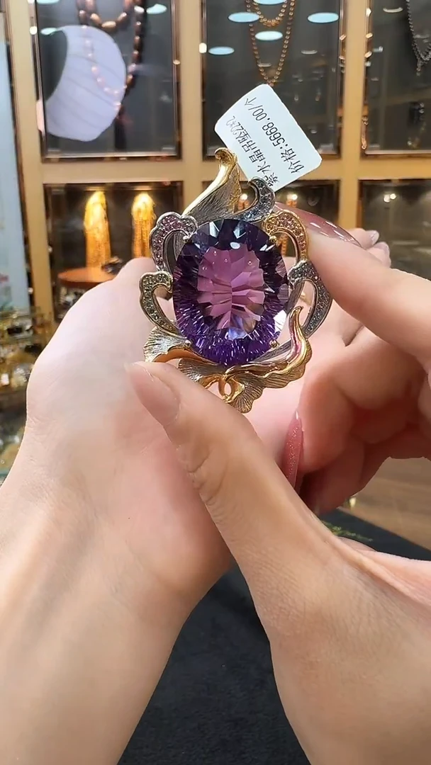 银S925镀金镶嵌颈饰紫晶紫水晶吊坠
