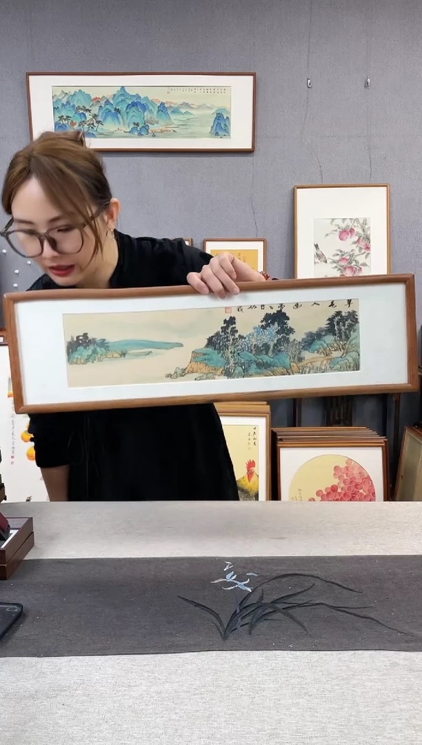 【闪购商品】国画胡威-手绘带框作品-20*70-山水