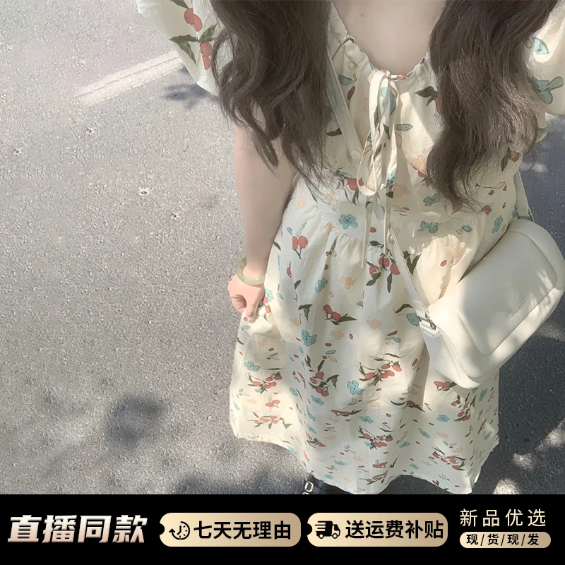 特价洋气长裙连衣裙裙子碎花夏季法式收腰复古春夏初恋小众3545