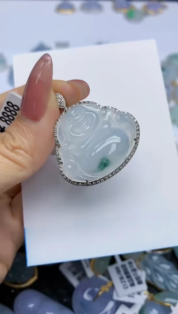 【闪购商品】翡翠挂件18K金镶嵌天然翡翠A货