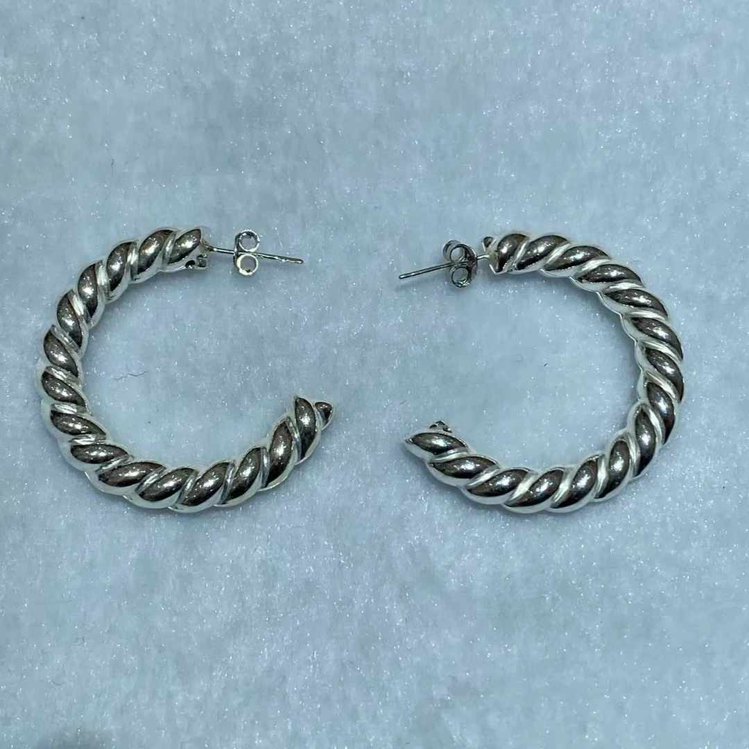 925银耳饰 0225-001大 麻花耳环 新款时尚个性百搭小众张扬款耳坠