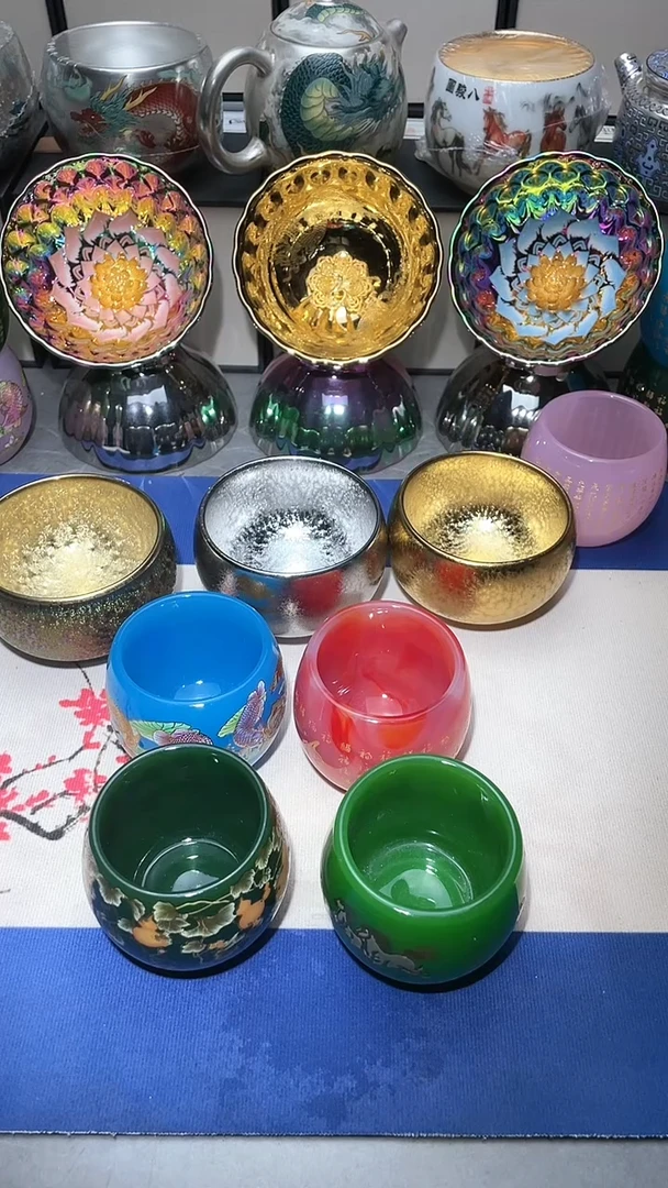 【闪购商品】杯蓝鱼红色百福祖母绿葫芦八骏图4只无礼盒