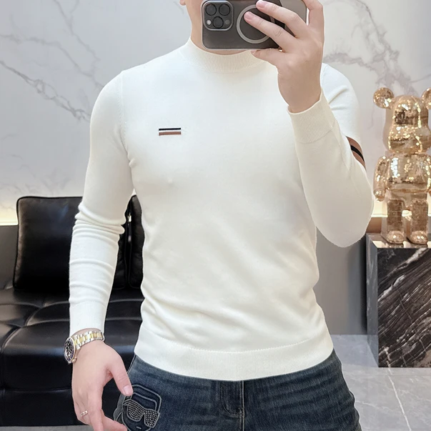 2025新款潮牌欧货秋冬男士针织毛衣圆领时尚休闲条纹打底衫潮7686
