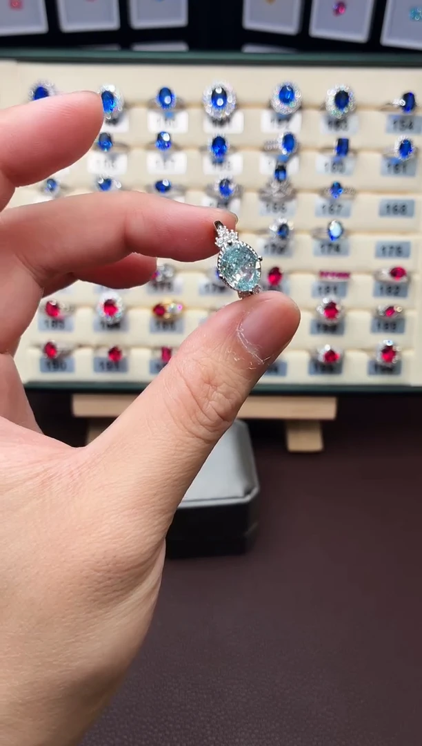 银S925镶嵌戒圈海蓝宝石1888