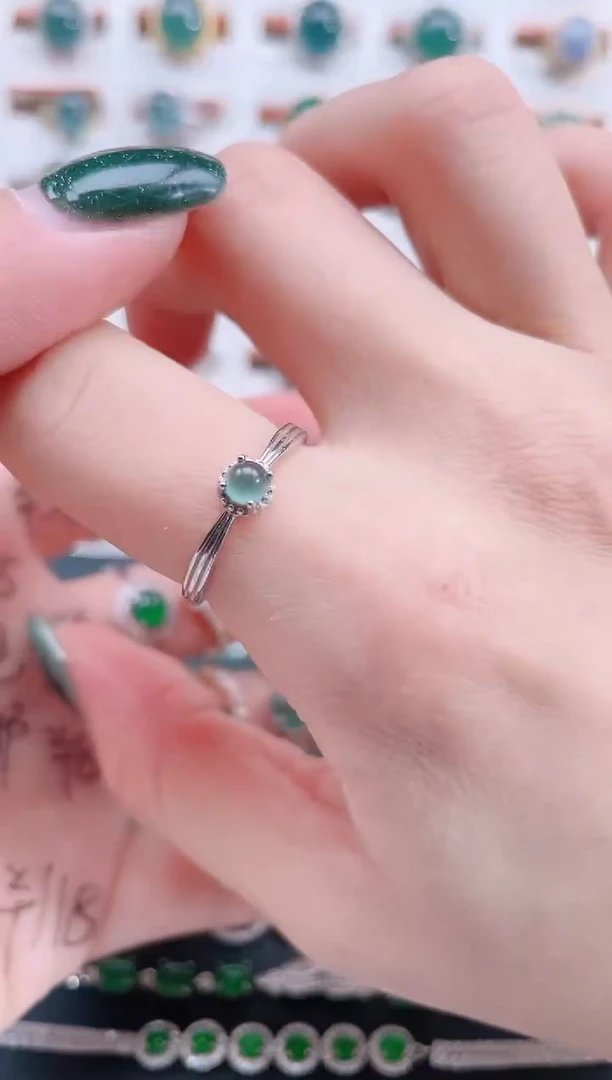 银S925镶嵌戒指翡翠天然翡翠