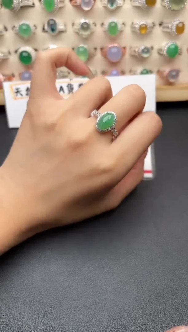 【闪购商品】翡翠银S925镶嵌戒指一物一证一礼盒