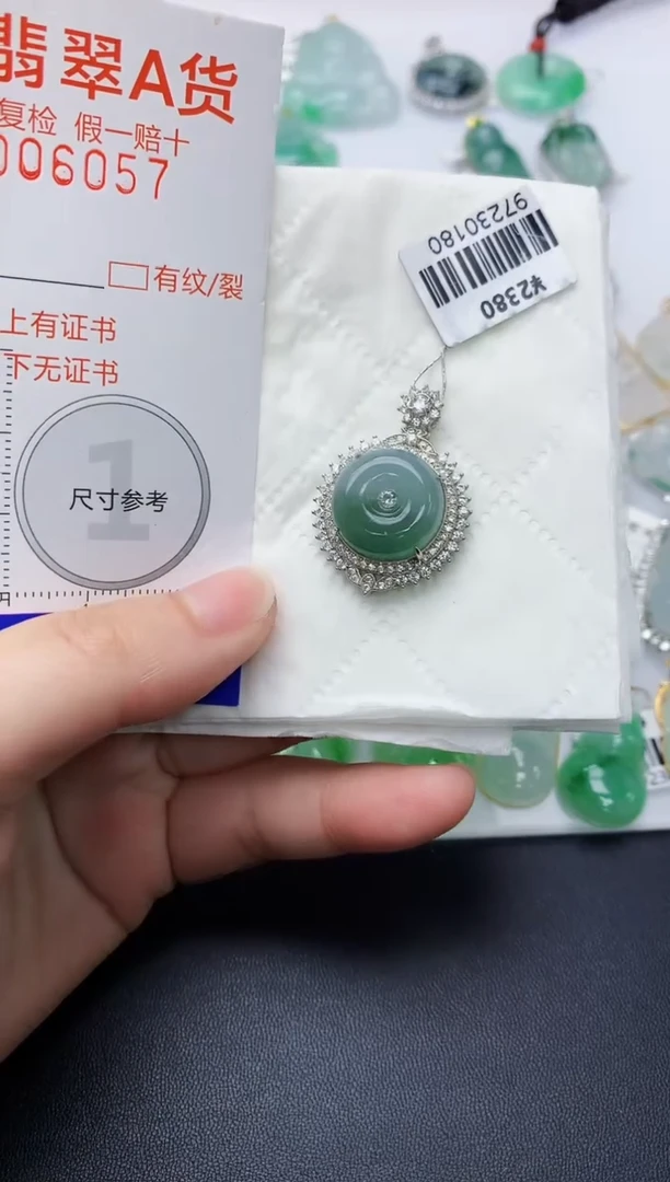 颈饰银S925镶嵌翡翠天然A货