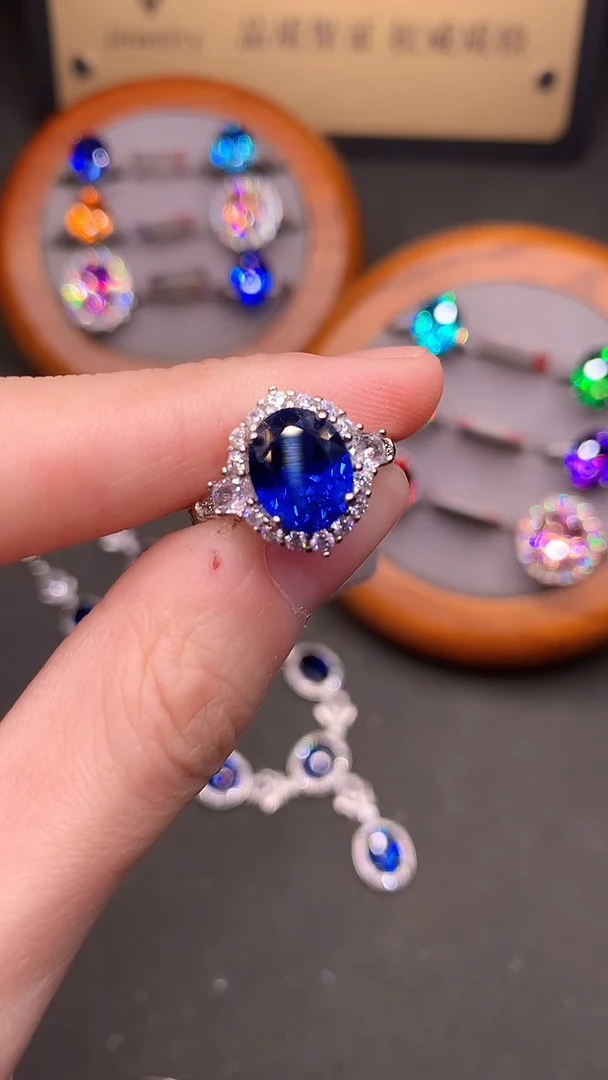 戒指蓝宝石银S925镶嵌.