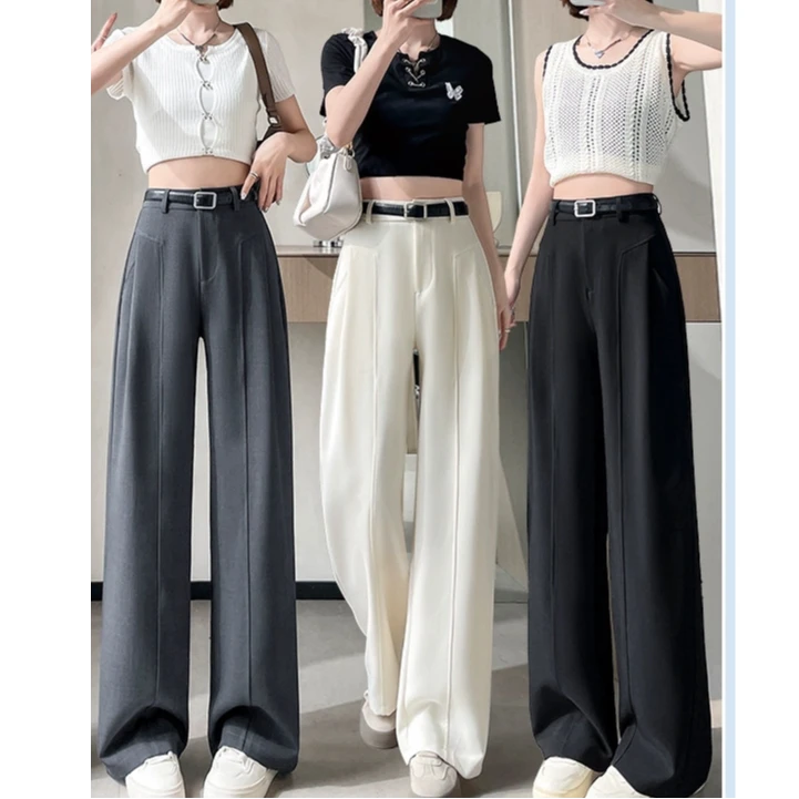 黑色阔腿西装裤女2025年夏季款高腰垂感休闲裤小个子直筒拖地长裤