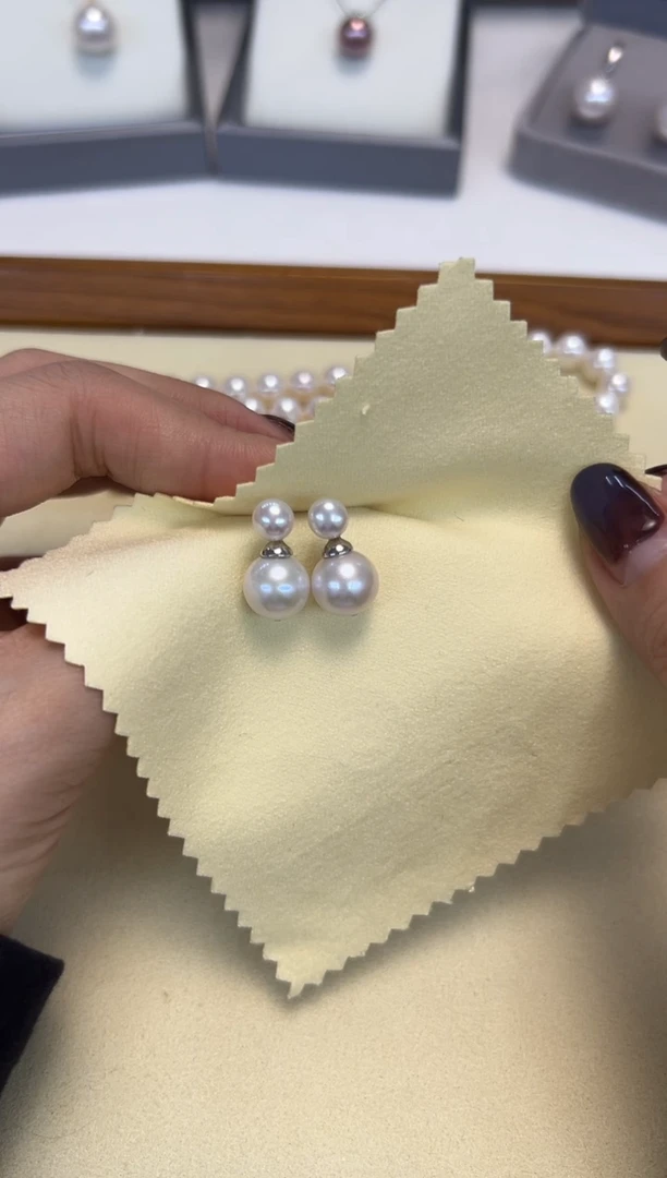 银S925镶嵌耳饰淡水珍珠白双珠耳饰