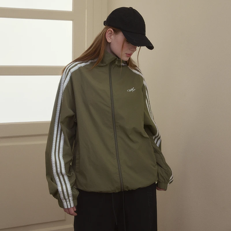 【2.8新品】wooha 吾哈2025春季新款蕾丝拼接立领夹克短款外套女