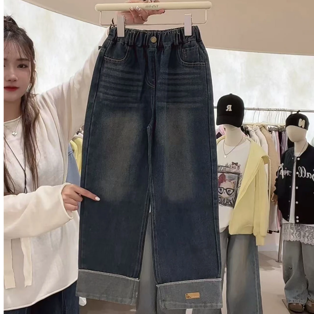 【丫丫童品】2025春季女中大童潮流时尚范牛仔裤A197