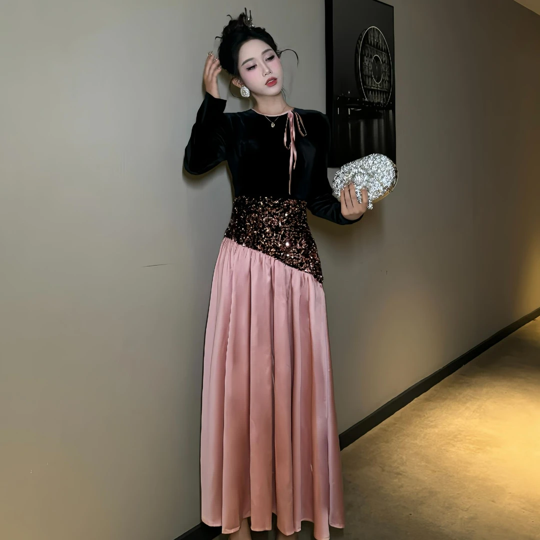 【时时原创】气质轻奢宴会主持人年会礼服时尚优雅名媛连衣裙65273