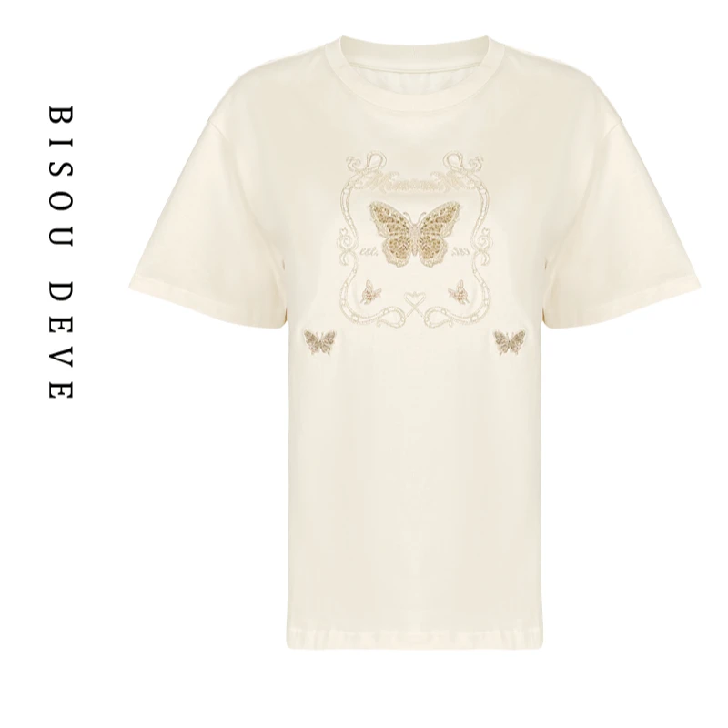 【丁姐宠粉专属】蝶影镶饰圆领T恤MA07048258