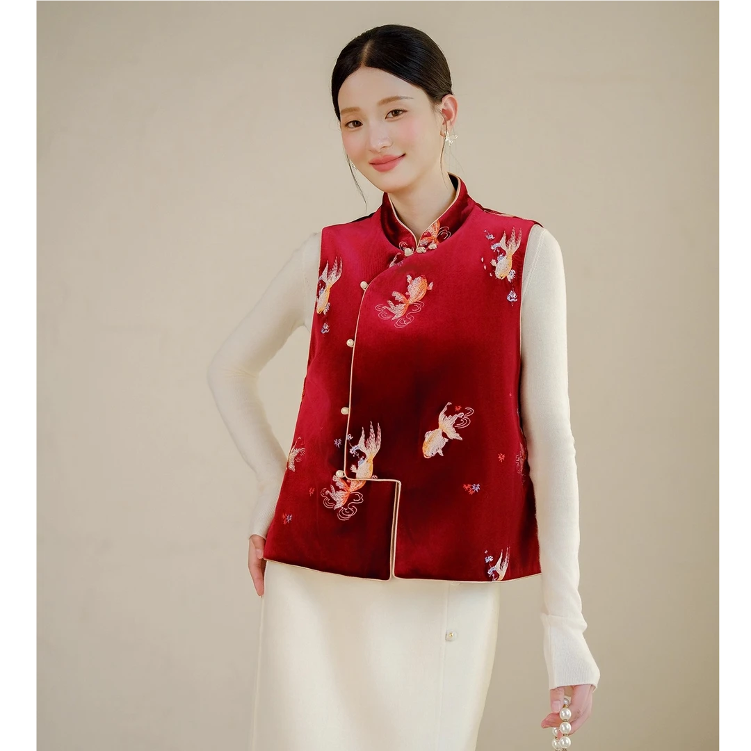 山有色 溯光 秋冬新中式国风设计师丝绒刺绣金鱼婚宴拜年6295