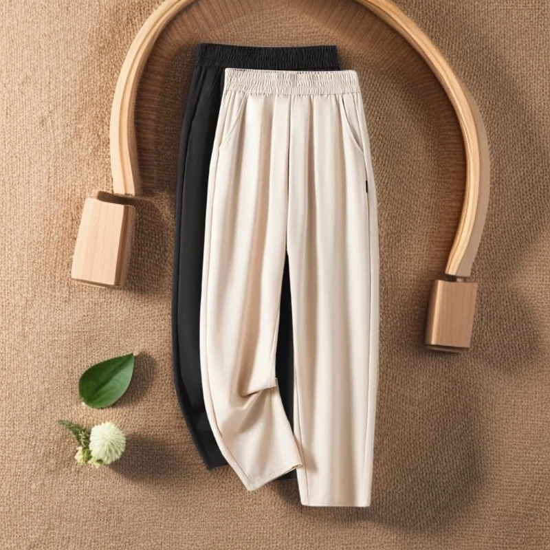 妈妈裤子夏季薄款宽松大码休闲哈伦九分裤2025新款高腰中老年女裤
