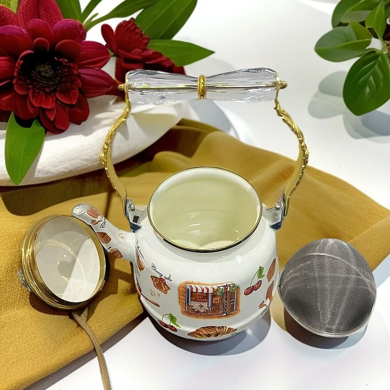 新疆包邮【2.6L美式茶壶 】糖瓷壶烧水壶奶茶壶中式明火通用提梁壶