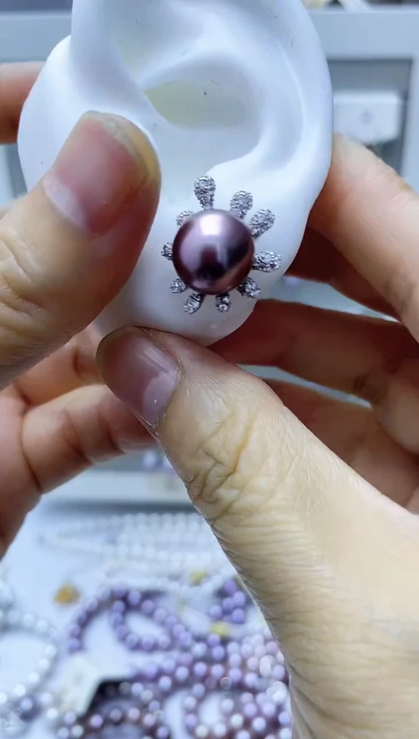 银S925镶嵌淡水珍珠耳饰132