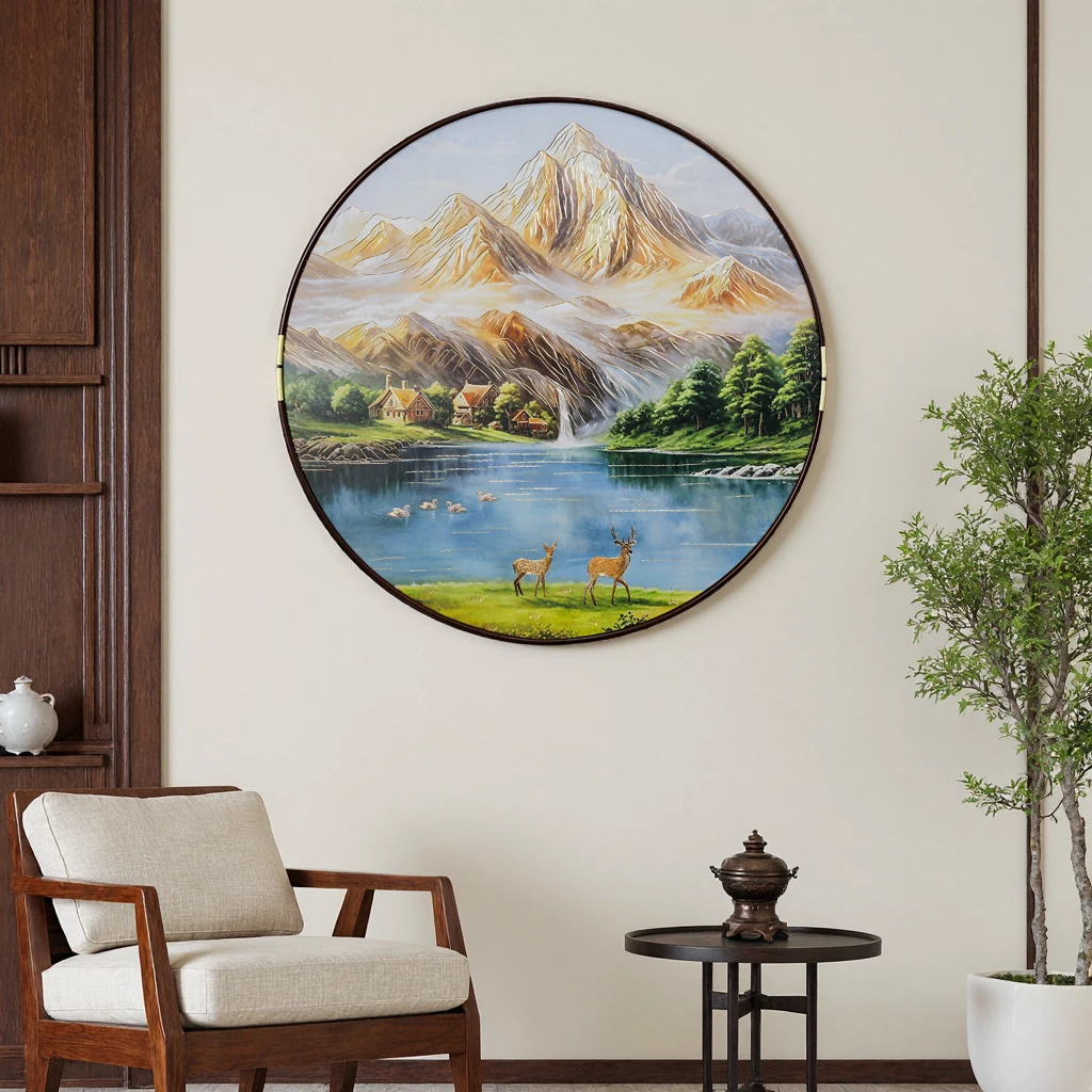 浩光铜祥阁铜雕画现代装饰画《金山聚宝盆》圆款客厅玄关挂画装饰画