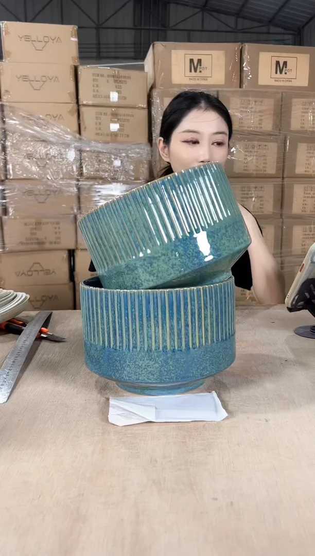 2半条纹蓝花釉中号21x14