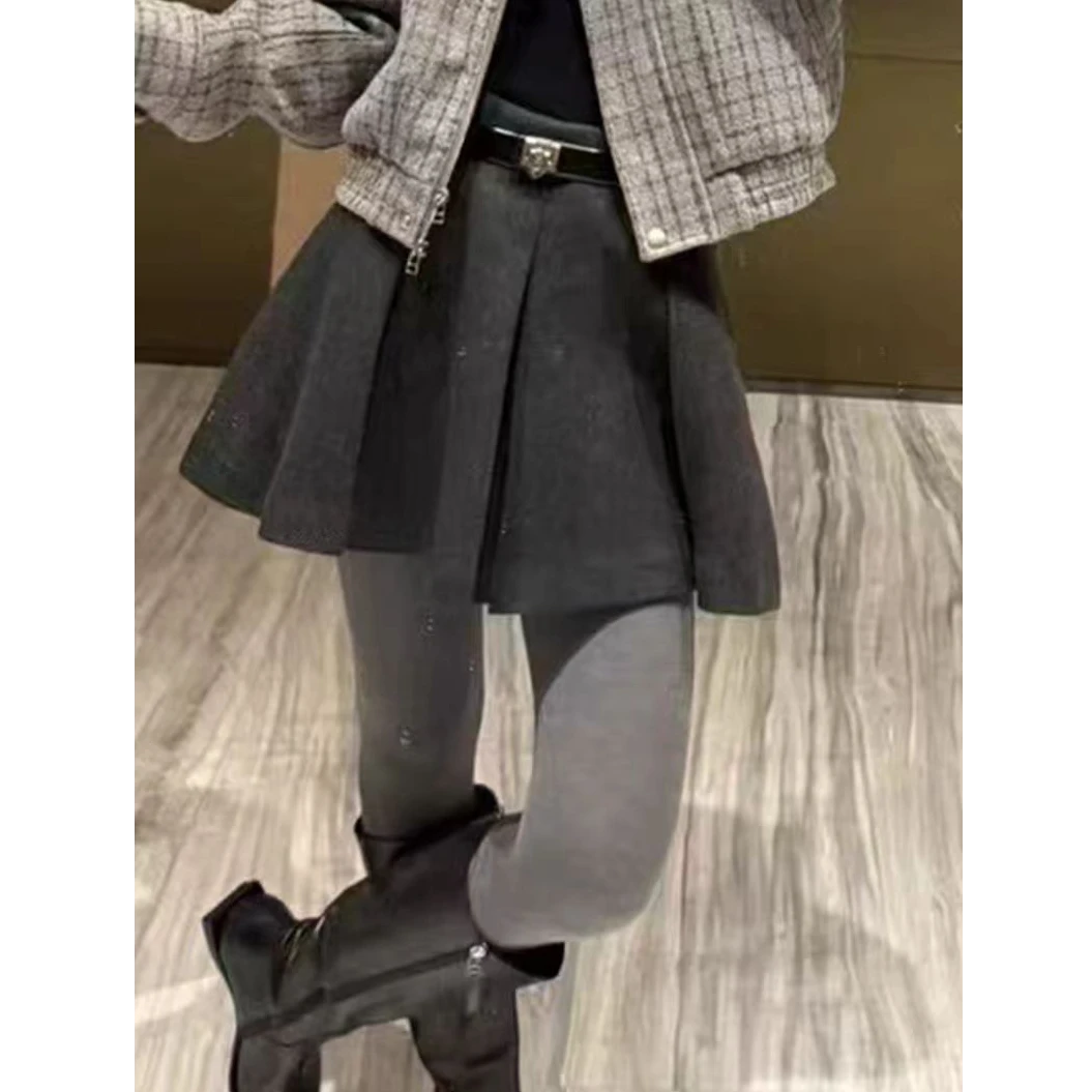 1022欧货人字纹毛呢百褶裙西装半身裙羊毛加厚短裙秋冬腰带蓬蓬裙